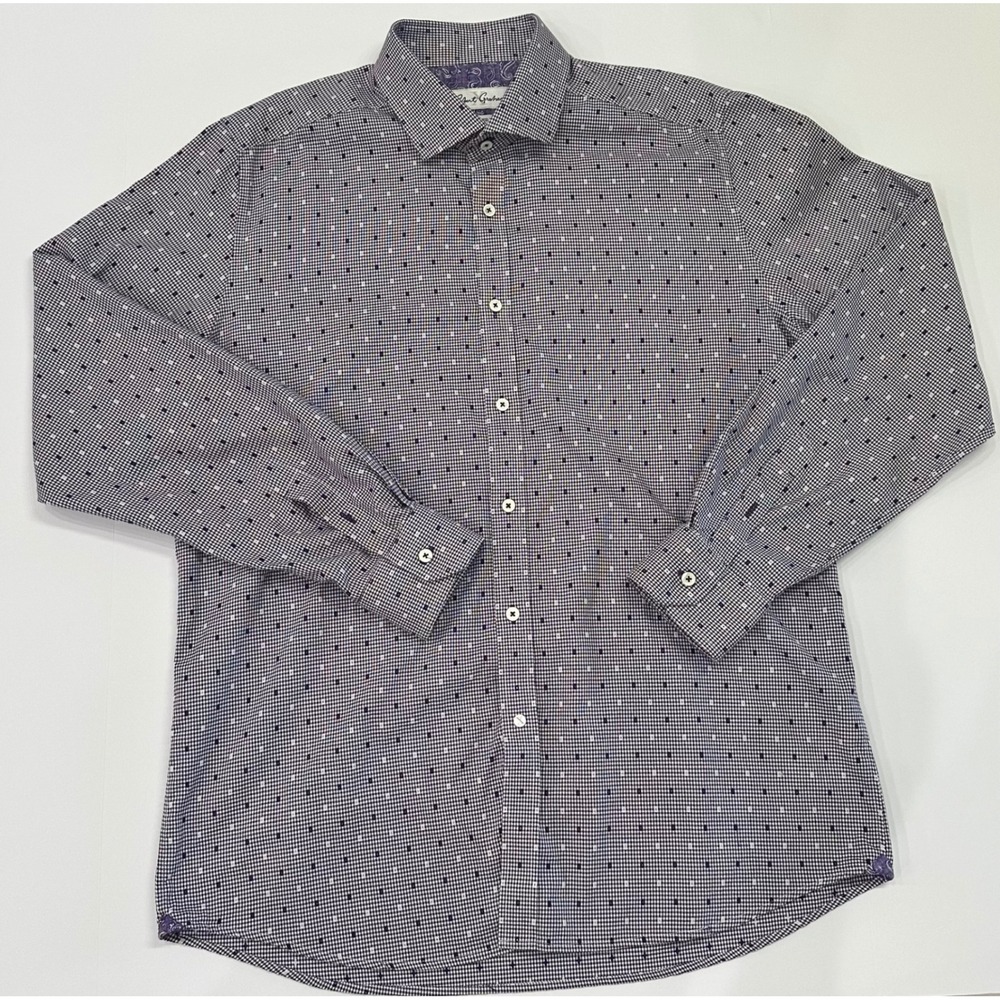 Robert Graham Tailored Fit Shirt Mens 44 17.5 Purple Check Embroidered Cotton